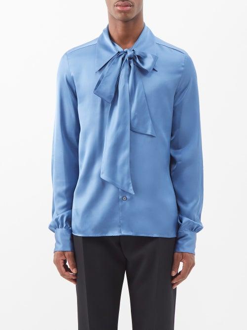 Mm6 Maison Margiela - Neck-tie Satin Shirt - Mens - Blue
