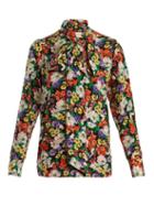 Matchesfashion.com Gucci - Tie Neck Floral Print Silk Shirt - Womens - Black Multi