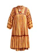 Matchesfashion.com Dodo Bar Or - Elena Embroidered Cotton Midi Dress - Womens - Yellow Multi