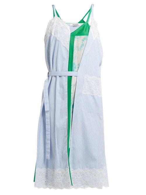 Matchesfashion.com Junya Watanabe - Printed Silk And Cotton Layered Slip Dress - Womens - Blue Multi