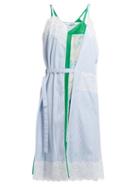 Matchesfashion.com Junya Watanabe - Printed Silk And Cotton Layered Slip Dress - Womens - Blue Multi