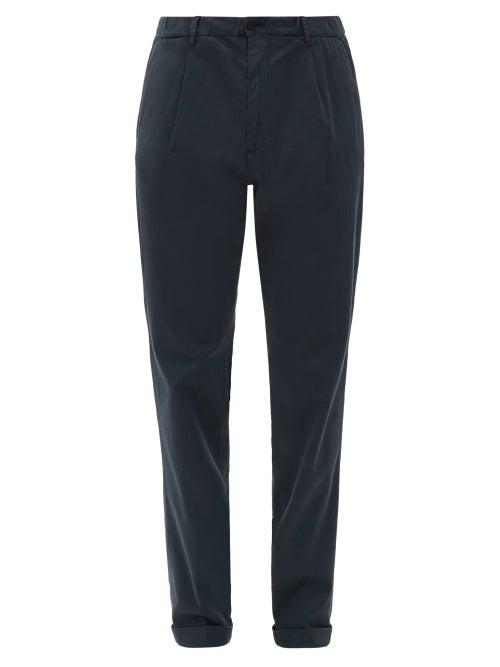 Matchesfashion.com Thom Sweeney - Pleated Cotton-twill Chinos - Mens - Navy