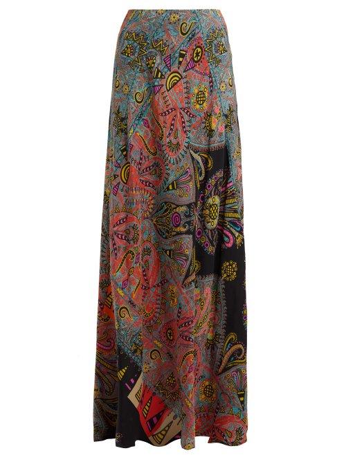Matchesfashion.com Etro - Varo Paisley Print Silk Skirt - Womens - Black Multi