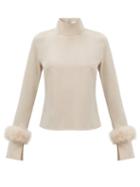 Matchesfashion.com 16 Arlington - Maika Marabou-trim Roll-neck Crepe Top - Womens - Light Beige