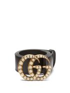 Matchesfashion.com Gucci - Faux Pearl Embellished Gg Logo 4cm Leather Belt - Womens - Black