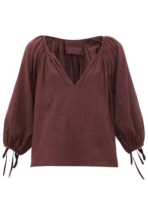 Matchesfashion.com Loup Charmant - Capucine Tie-cuff Cotton Blouse - Womens - Dark Purple
