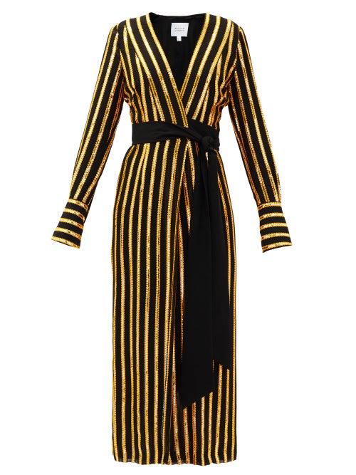 Matchesfashion.com Galvan - Pride Sequin-striped Wrap Dress - Womens - Black Gold