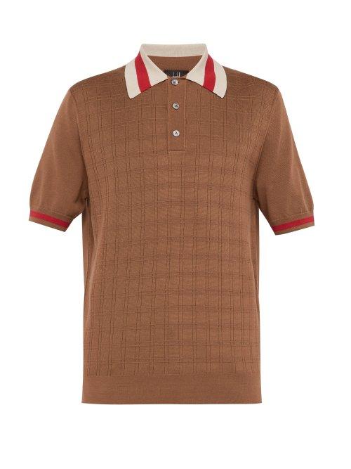 Matchesfashion.com Dunhill - Grid Knit Silk Blend Polo Shirt - Mens - Brown