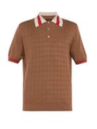 Matchesfashion.com Dunhill - Grid Knit Silk Blend Polo Shirt - Mens - Brown