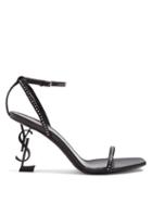 Matchesfashion.com Saint Laurent - Opyum Logo Heel Patent Leather Sandals - Womens - Black