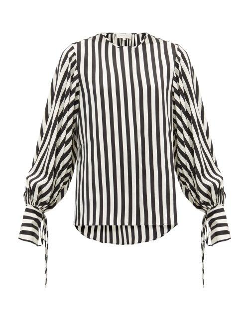 Matchesfashion.com Lee Mathews - Nicolas Balloon Sleeve Striped Silk Blouse - Womens - Black White