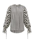 Matchesfashion.com Lee Mathews - Nicolas Balloon Sleeve Striped Silk Blouse - Womens - Black White