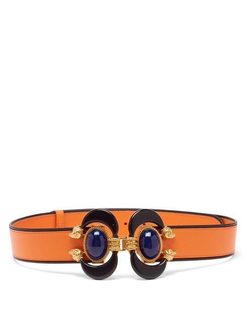 Matchesfashion.com Sonia Petroff - Aries Cabochon-embellished Leather Belt - Womens - Orange Multi