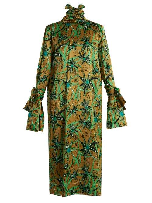 Matchesfashion.com Marni - Long Sleeved Herbage Print Midi Dress - Womens - Green Print