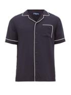 Matchesfashion.com Frescobol Carioca - Piped Open Collar Poplin Shirt - Mens - Navy