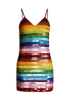 Ashish Rainbow-striped Sequin-embellished Silk Mini Dress