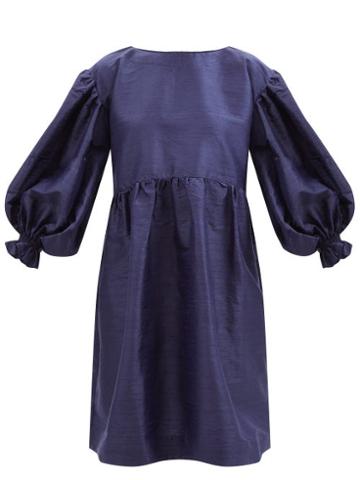 Cawley Studio - Winnie Hand-smocked Linen Dress - Womens - Navy