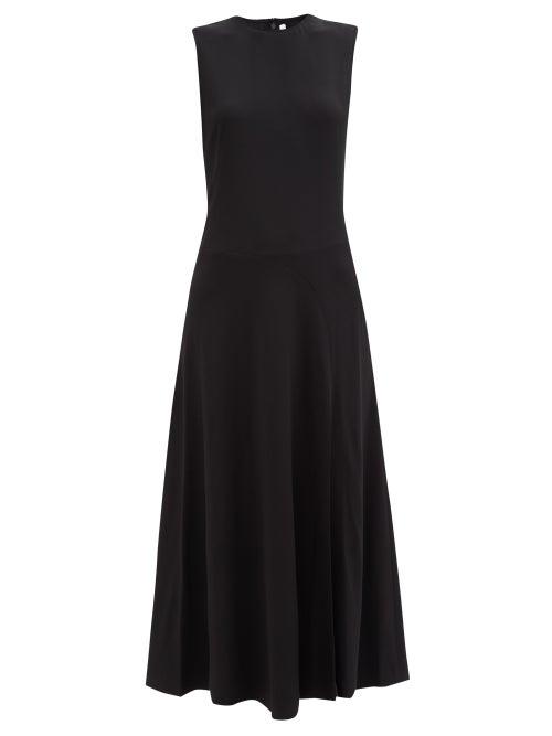 Another Tomorrow - Side-slit Crepe Midi Dress - Womens - Black