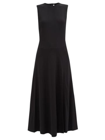 Another Tomorrow - Side-slit Crepe Midi Dress - Womens - Black