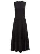 Another Tomorrow - Side-slit Crepe Midi Dress - Womens - Black