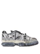 Matchesfashion.com Maison Margiela - Fusion Distressed Leather And Mesh Trainers - Mens - Silver