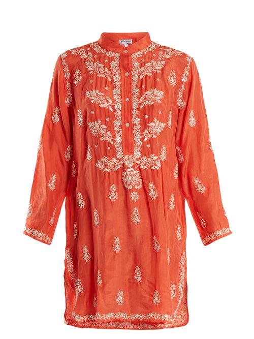 Matchesfashion.com Juliet Dunn - Floral Embroidered Silk Shirtdress - Womens - Red