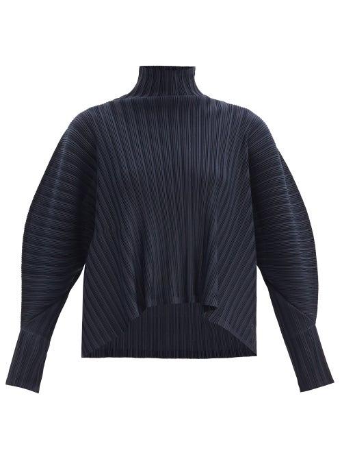Matchesfashion.com Pleats Please Issey Miyake - High-neck Dolman-sleeve Technical-pleated Top - Womens - Navy
