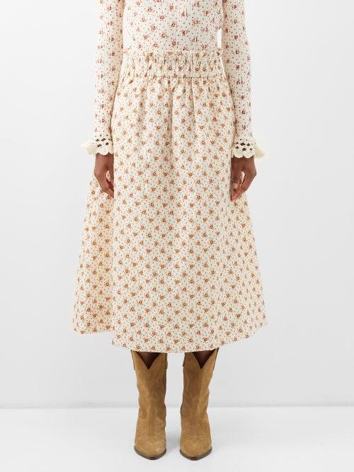 Sea - Wilma Embroidered-lace Voile Midi Skirt - Womens - Cream