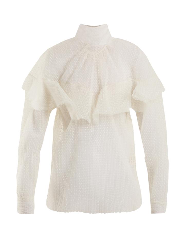A.w.a.k.e. Flocked Polka-dot Ruffled Tulle Blouse