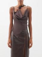 16arlington - Alzir Feather-trim Draped-satin Top - Womens - Chocolate