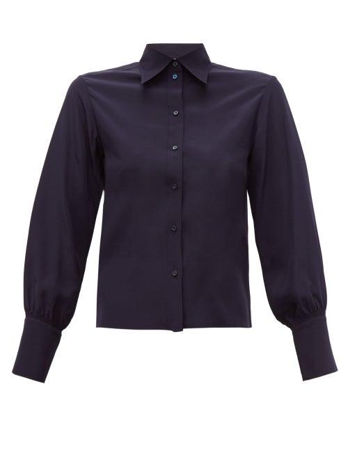 Matchesfashion.com Chlo - Point Collar Silk Crepe De Chine Blouse - Womens - Navy