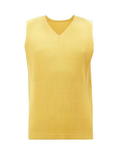 Homme Pliss Issey Miyake - Technical-pleated Sleeveless Top - Mens - Yellow