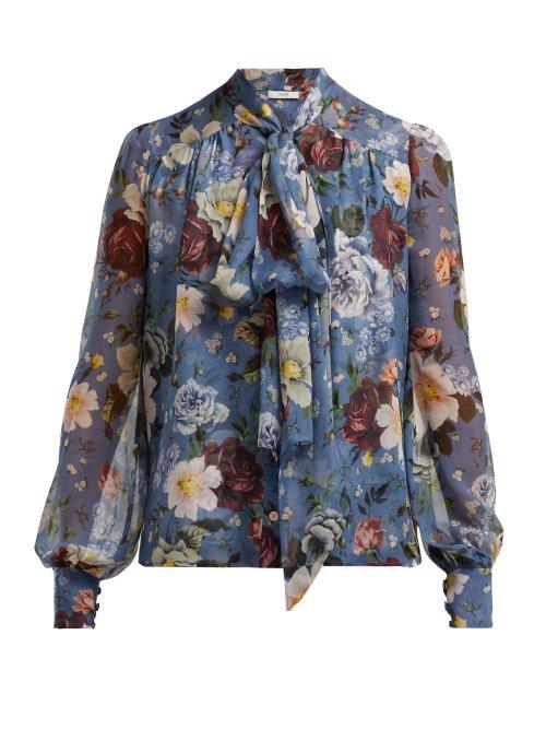 Matchesfashion.com Erdem - Lucien Gertrude Print Silk Voile Blouse - Womens - Blue Multi