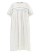 Molly Goddard - Blythe Shirred Cotton Dress - Womens - White Multi