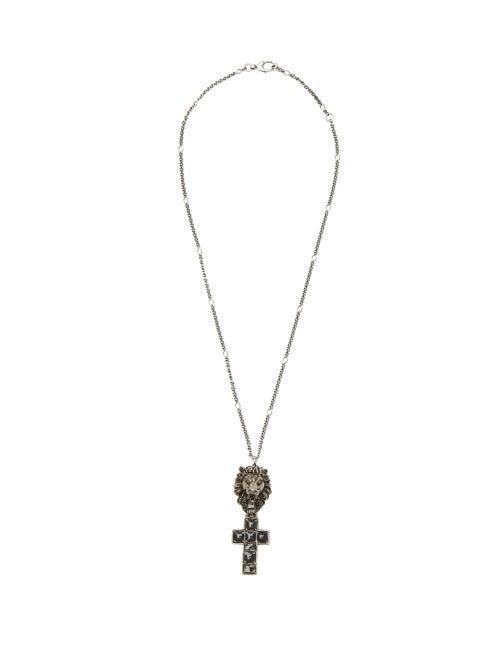Matchesfashion.com Gucci - Lion And Cross Pendant Necklace - Mens - Silver