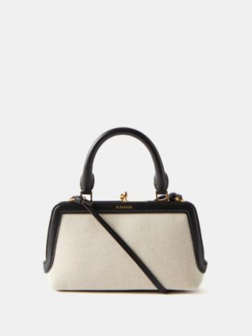 Jil Sander - Mini Leather-trim Canvas Handbag - Womens - Black Cream