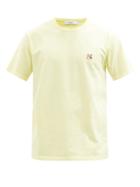 Maison Kitsun - Fox Head-patch Cotton-jersey T-shirt - Mens - Light Yellow