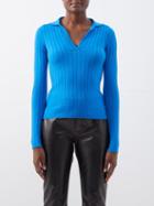 Petar Petrov - Fiora Ribbed-knit Merino Polo Top - Womens - Blue