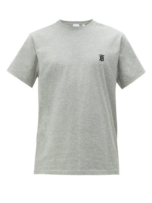 Matchesfashion.com Burberry - Parker Logo Embroidered Cotton T Shirt - Mens - Light Grey