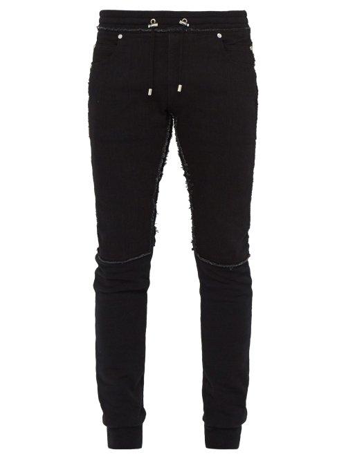 Matchesfashion.com Balmain - Raw Edge Denim Panel Cotton Track Pants - Mens - Black