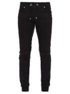 Matchesfashion.com Balmain - Raw Edge Denim Panel Cotton Track Pants - Mens - Black