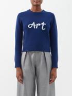 Bella Freud - Cropped Art-intarsia Merino-blend Sweater - Womens - Navy