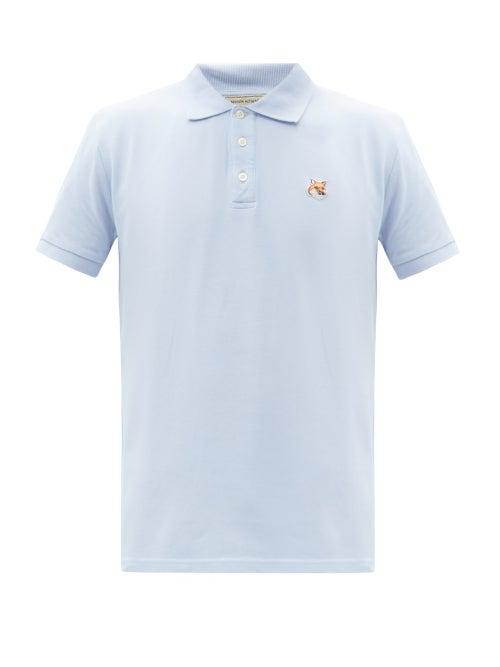 Matchesfashion.com Maison Kitsun - Fox-head Cotton-piqu Polo Shirt - Mens - Light Blue