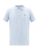 Matchesfashion.com Maison Kitsun - Fox-head Cotton-piqu Polo Shirt - Mens - Light Blue