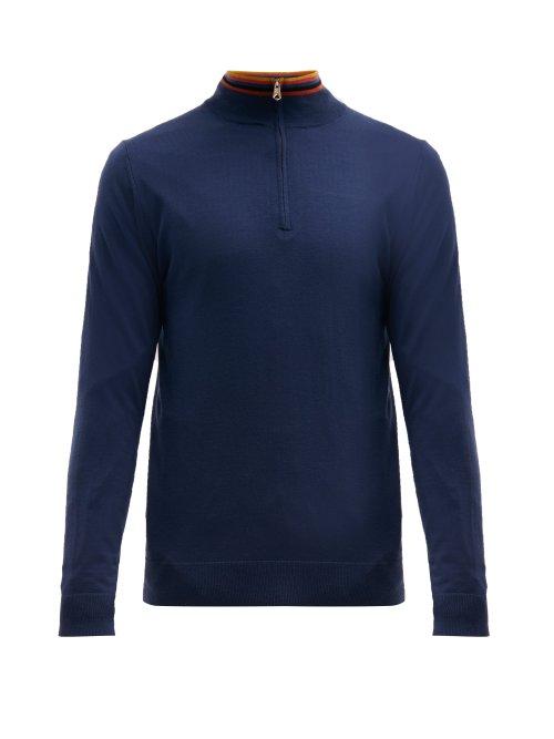 Matchesfashion.com Paul Smith - Artist Striped Collar Half Zip Sweater - Mens - Blue