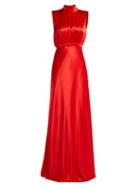 Matchesfashion.com Saloni - Fleur Tie Neck Silk Satin Gown - Womens - Red