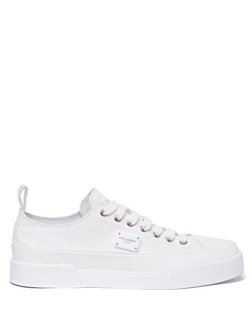 Ladies Shoes Dolce & Gabbana - Portofino Logo-plaque Canvas Trainers - Womens - White