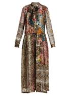 Matchesfashion.com Preen By Thornton Bregazzi - Natasha Snake Print Silk Blend Devor Dress - Womens - Multi