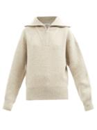 Isabel Marant Toile - Fancy Zip-neck Merino-blend Sweater - Womens - Light Grey