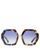 Matchesfashion.com Valentino - Tortoiseshell Acetate Hexagonal Frame Sunglasses - Womens - Tortoiseshell